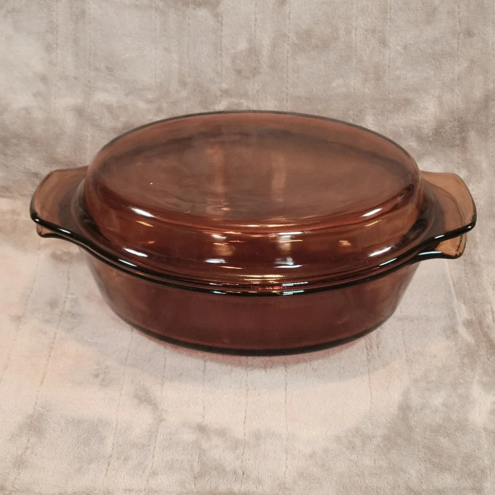 Anchor Hocking‎ Fire King Oval Casserole Dish Amber Glass w Lid 433 1.5 Vintage